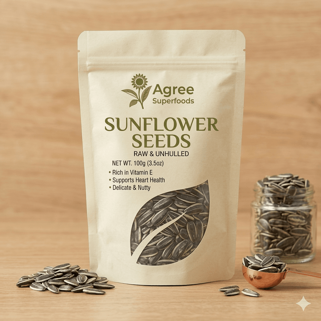 Close-up photo of sunflower seeds for Agree Superfoods